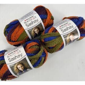 3 Red Heart Boutique Sashay Yarn DISCO 3.5oz ea Orange Green Blue Brown Silver